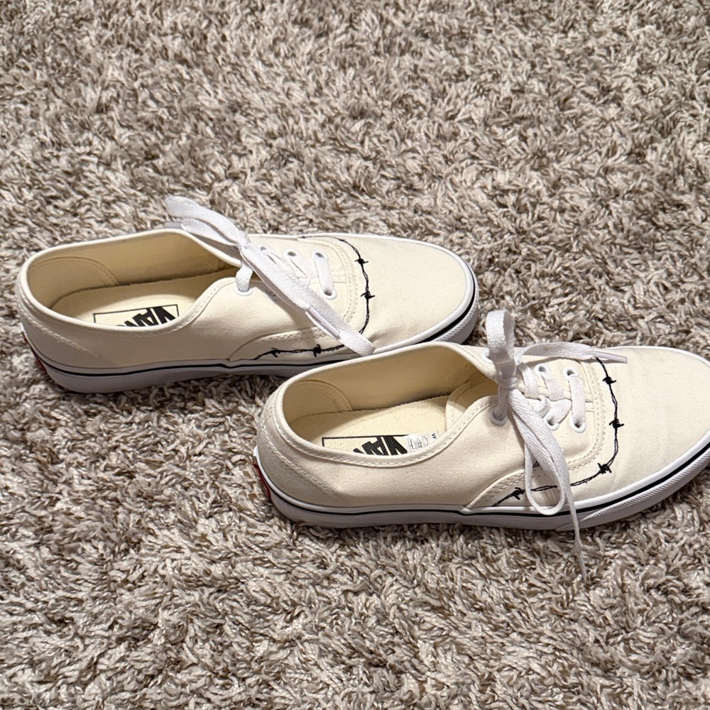 White Canvas Sneakers with Black Stitching worn once - Picture 2 of 3